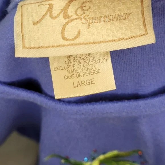 Santa On a Beach Christmas "Let It Snow Somewhere Else" Blue Longsleeve Lg Shirt - Picture 4 of 13